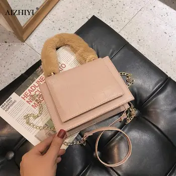 

Fashion Stone Pattern Shoulder Crossbody Bag Women PU Plush Handle Handbags Casual Solid Color Commuter Trunk