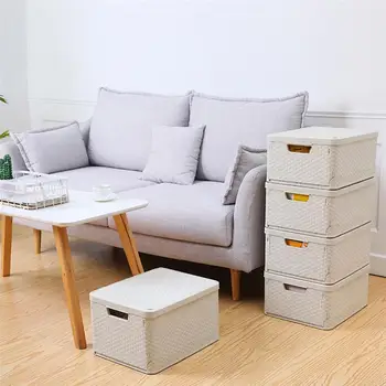 

1Pc Foldable Storage Case Creative Imitation Rattan Woven Storage Box Clothes Sundries Organizer Container