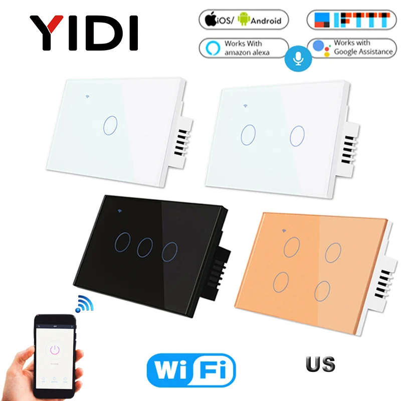 

US WIFI Smart Touch Switch 1 2 3 4 Gang Wall Light Wireless Remote Control Switch 220V 1 2 3 Way Tuya Smart Home Alexa Google
