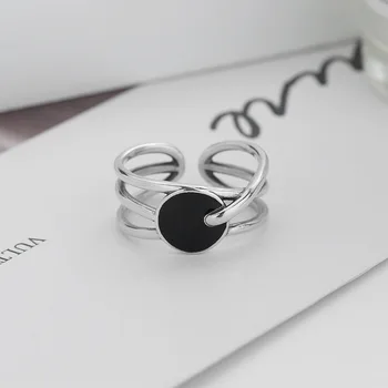 

100% Authentic 925 Sterling Silver Fine Jewelry BLACK Enamel Round Twine cross Long Band Ring TLJ925