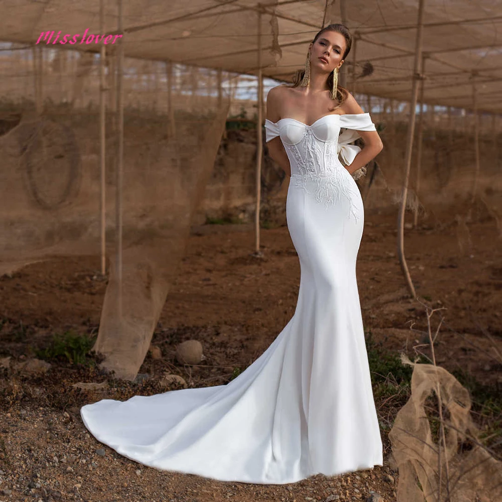 

Simlple Soft Satin Vestido de noiva lace Mermaid Bride Wedding Dress 2019 new Bridal Gown with Luxury Crystal and Pearls