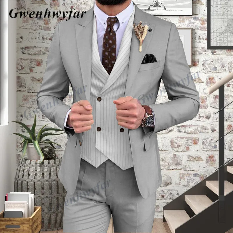 Gwenhwyfar Classic Men Suit 3 Pieces White Tuxedo Peak Lapel Groomsmen Wedding Suits Set Fashion Men Business Blazer Sets