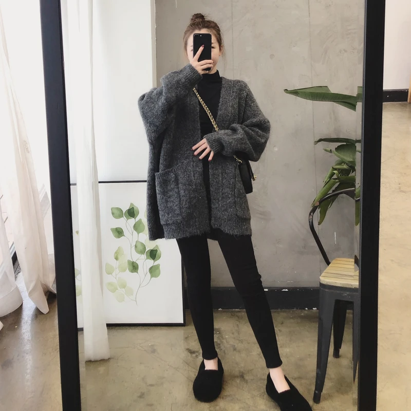 Новинка, хлопковый однотонный кардиган с длинным рукавом, вязаный свитер для женщин, открытая строчка, повседневный свитер для женщин, Invierno, свободный кардиган Mujer