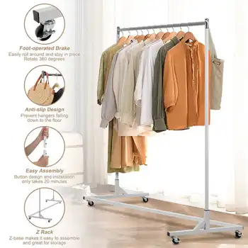

Multi-function Coat Rack Clothes Hanger Removable Bedroom Clothes Holder Hanger With 4 Wheels Floor Standing Clothes Rack