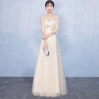 

Floor-Length Wedding Party Women Dress O-Neck Elegant Banquet Long Qipao Female Slim Prom Cheongsam Gowns Vestido XS-XXXL