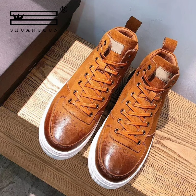 

SHUANGGUN Men's Snow Boots Leather Cowhide Wool Snow Boots Winter Australian Boots Custom Booties