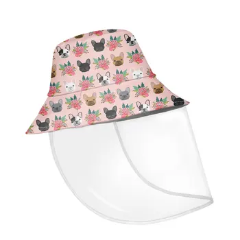 

Flowers Bulldog Pattern Cute Cartoon Women Cartoon Bucket Caps Outdoor Beach Summer Fisherman Cap Covers Windproof Big Eaves Cap