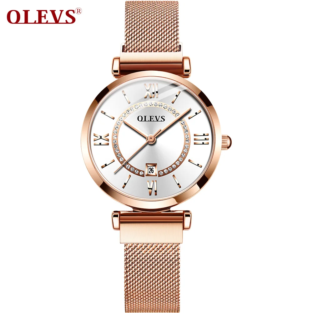 

2020 OLEVS Dress Women Watch Luxury Rose Gold Ladies Wristwatches Japan Imports Quartz Movement Watches Relogio Feminino gifts