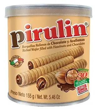 

Gaufrettes au chocolat Pirulin, boîte 6 canettes. Lata Barquillas Pirulin