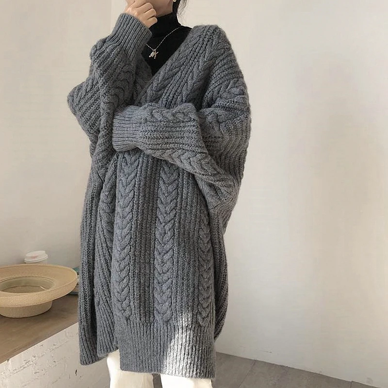 

2020 Long Cardigan Women Sweater Autumn Winter Sleeve Knitted Warm Plus Size Jacket Loose Ladies Sweaters Cardigans Korean