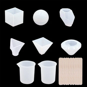 

18pcs Casting Mold Set Resin Wood Stick DIY Measure Cup Decoration Kit Tool Jewelry Making Pendant Silicone Mould Craft Home
