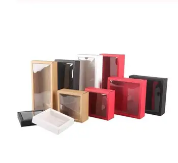 

10pcs Kraft Paper Box Transparent PVC Cover Gift Box Cartons Boxes Paxkaging Toddler Shoes Packaging Box
