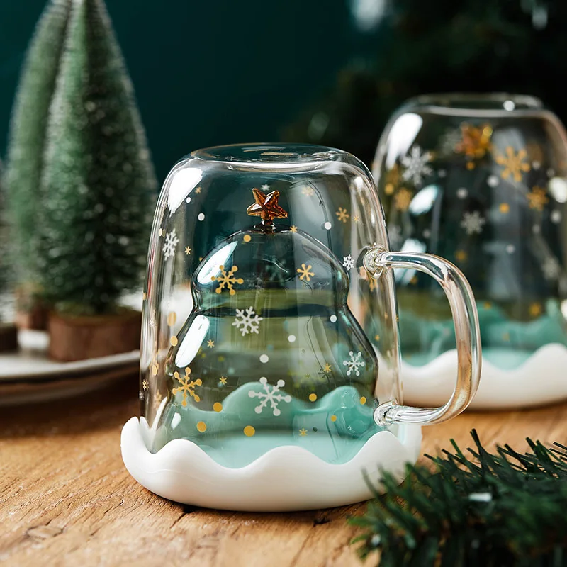 Креативная двухслойная стеклянная Рождественская елка звезда чашка для воды высокая температура кружка Рождественская тематическая чашка Прямая поставка