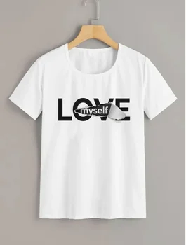 

Fashionshow-JF Summer Fashion Cotton Fashion Unisex T-shirt Love MySelf Letter Printed Top Hipster Harajuku Short Sleeves