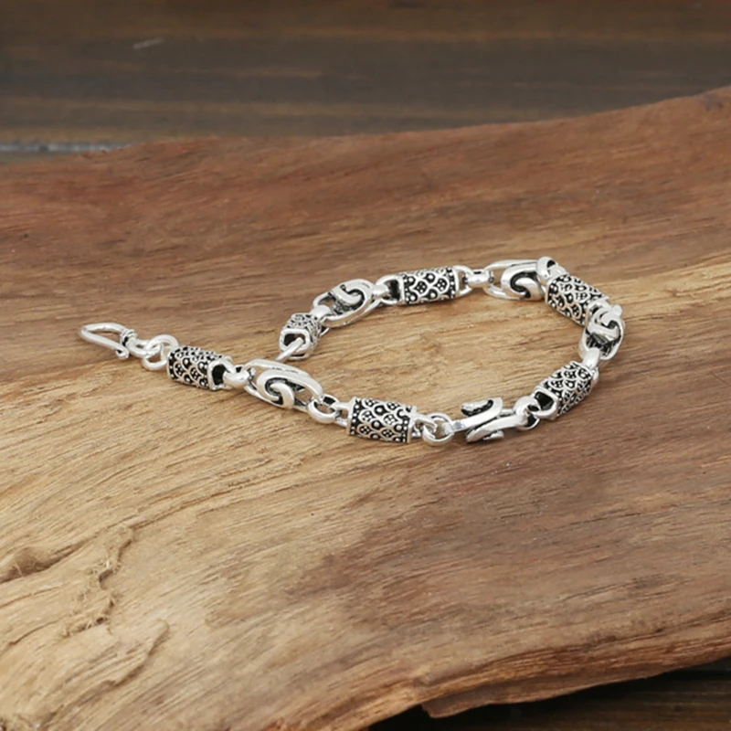 S925 стерлингового серебра Дракон Масштаб браслет из бамбука ювелирные изделия Мужская мода серебро