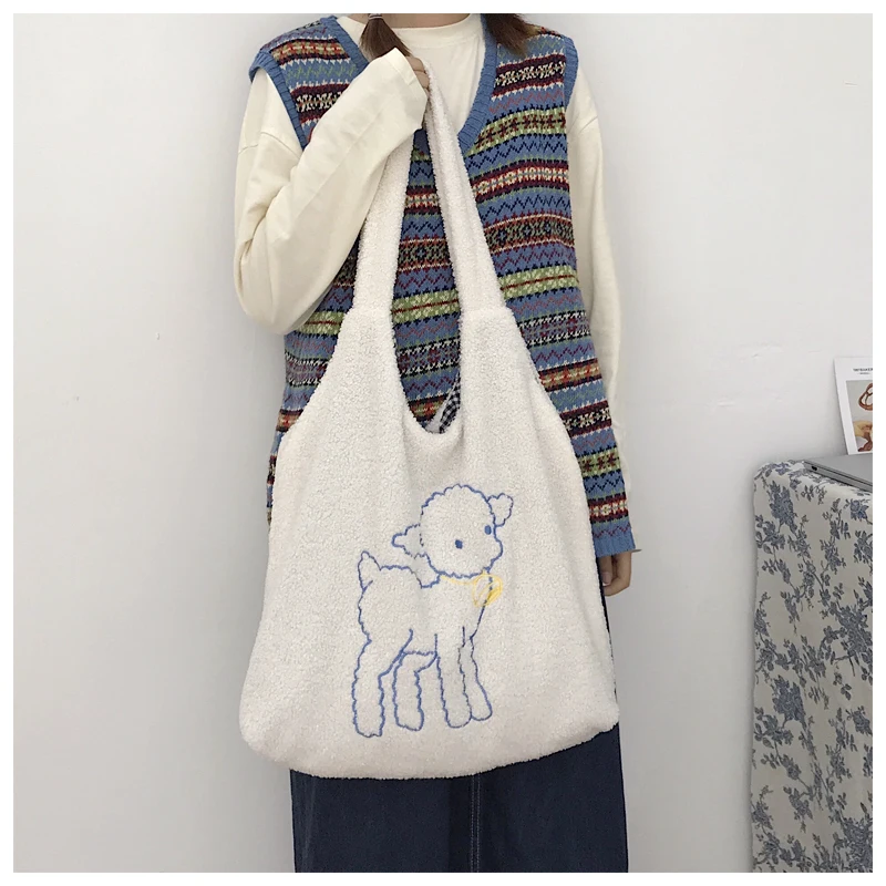 fluffy lamb tote bag