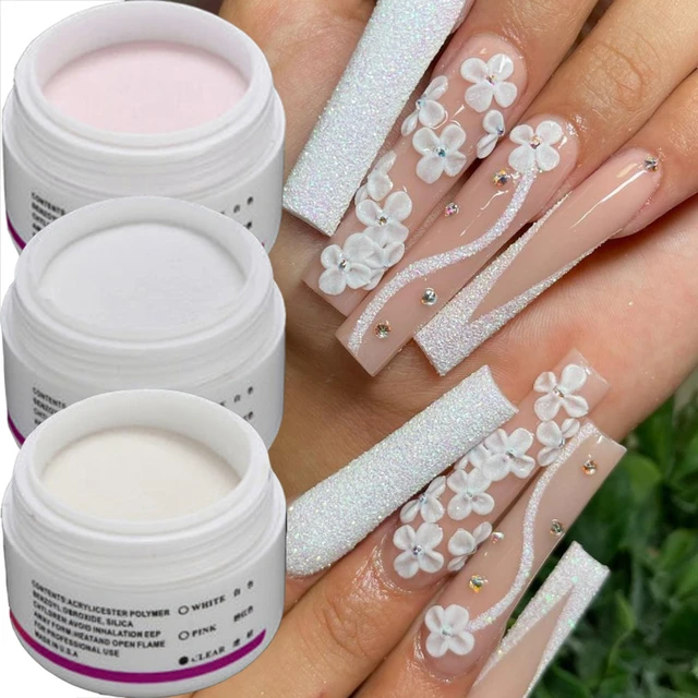 Acrylic Nail Powder 3D Carving Nail Extension Builder Clear White Pink  Crystal Polymer Powder Nail Supplies For Professionals