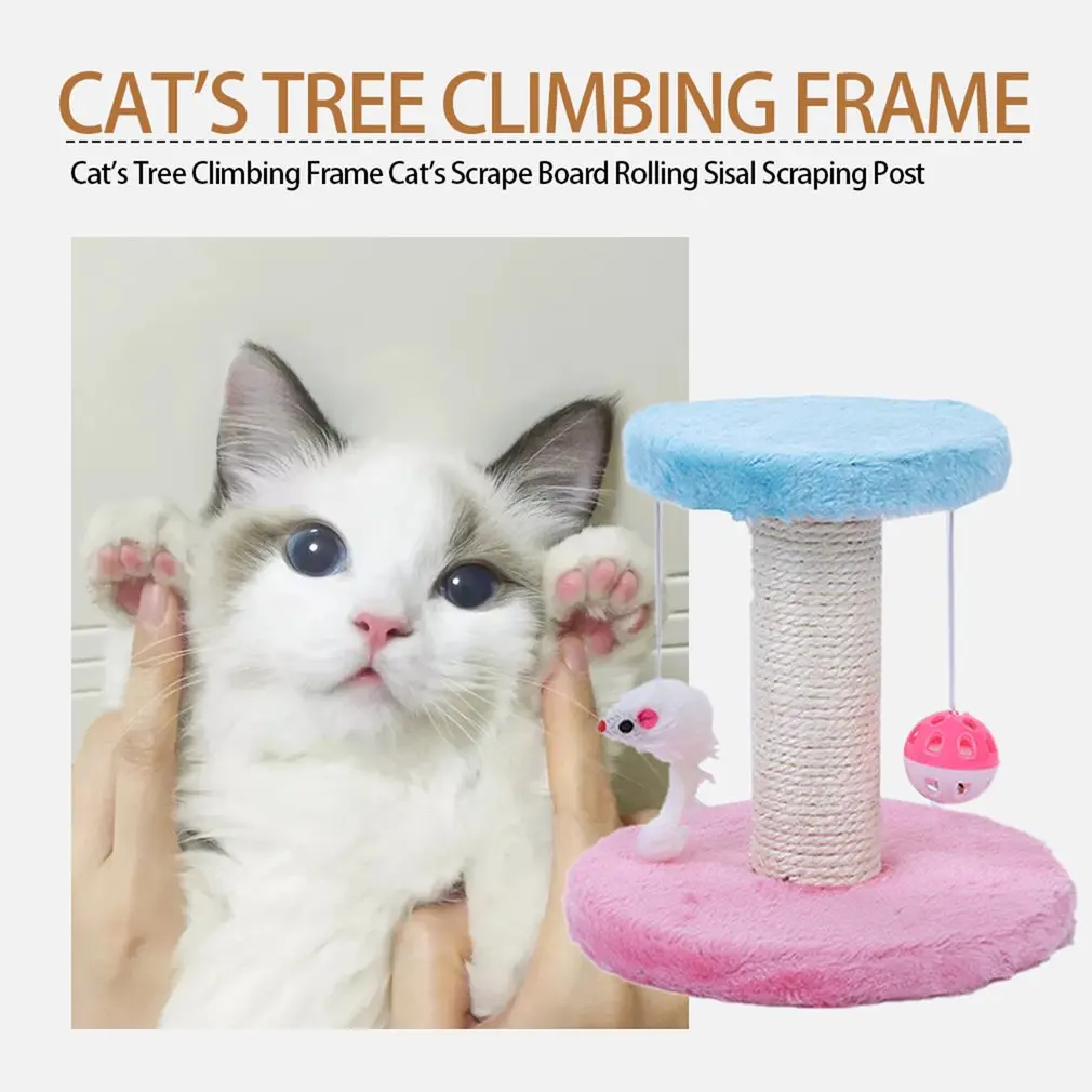 

Cat's Tree Climbing Frame Cat's Scrape Board Training Toy Rolling Sisal Scraping Post Column Rack With Fake Rat