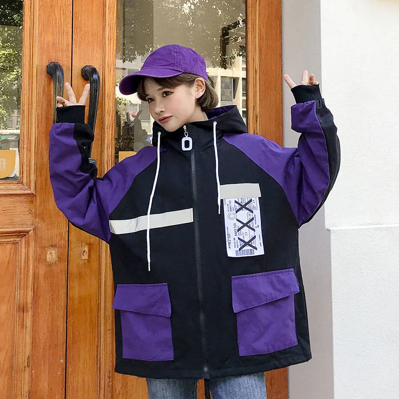 Осенняя Свободная Женская Куртка карго Harajuku Bomber хип хоп толстовка куртка со светоотражателями негабаритная куртка базовые пальто толстовки уличная