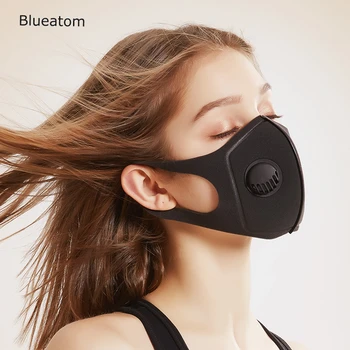 

5Pcs Dustproof Mouth Mask Black Face Mask with Breathing Valve Washable Reusable Masks Protection Mask with Filter respirator