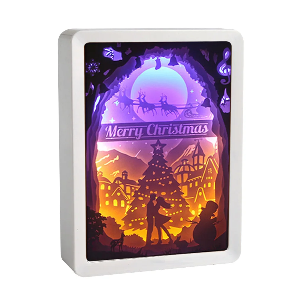 

Paper Carving Atmosphere Lamp Craft Shadow Painting Night Light Christmas ABS Frame Party Sculpture Birthday Gift Holiday 3D Led