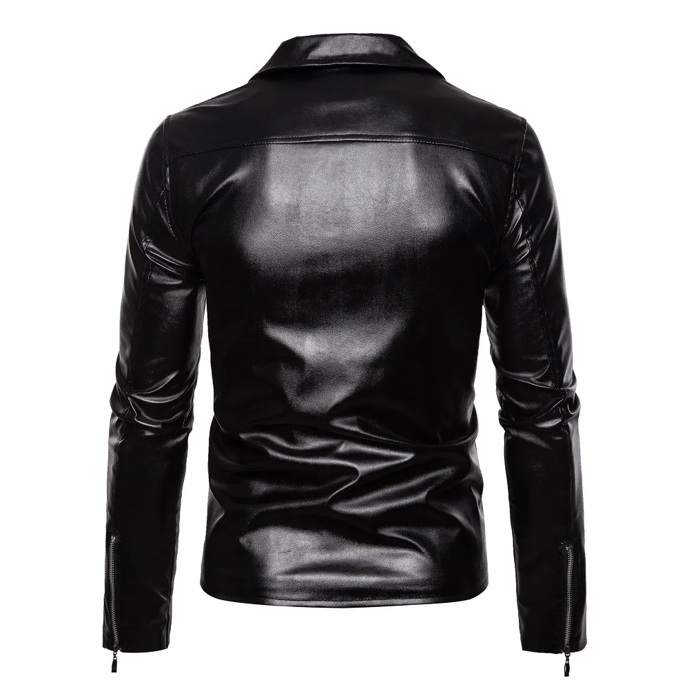 

MEN'S Leather Coat Men's 2019 Leather Jacket Fold-down Collar PU Leather Short Casual Men'S Wear Motorcycle Jacket