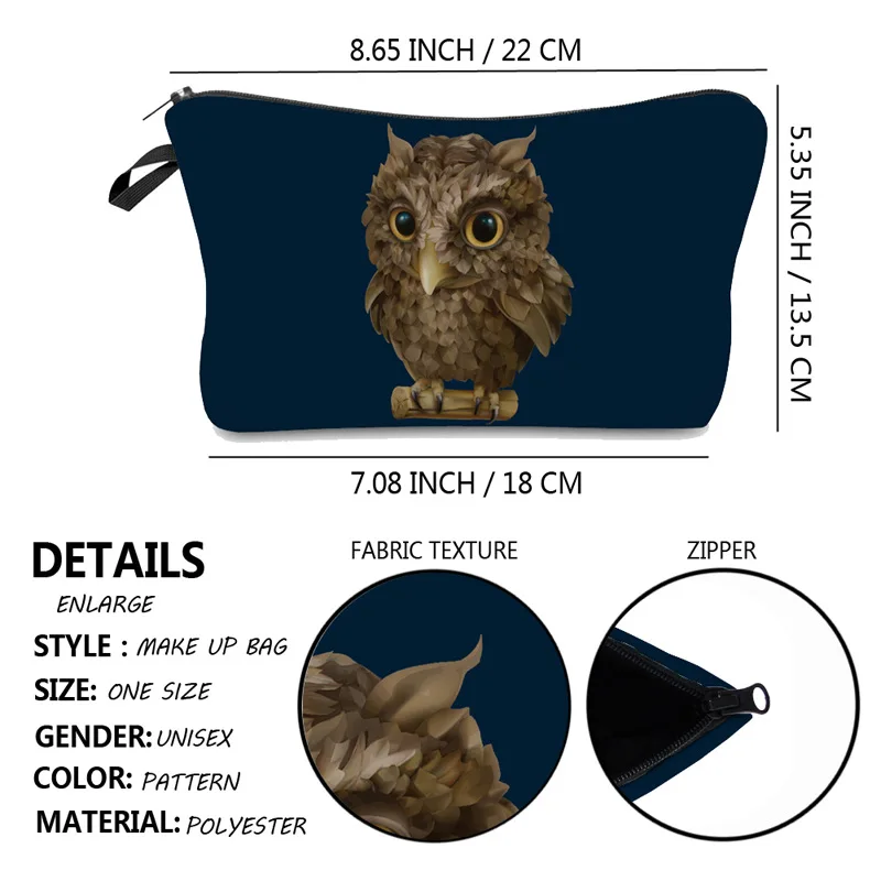 

Digital printing waterproof makeup bag OWL pattern hand bag ladies multifunctional travel storage bag