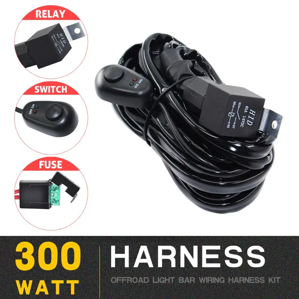 

300W 12V 40A Switch Auto Relay Light Wires Lines for Offroad Boat Car Tractor Truck 4x4 SUV ATV LED Light Bar Fog LED Work Lamp