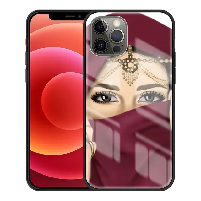 Tempered Glass Case For Apple iPhone 11 Pro Max 12 Mini XR 7 8 Plus SE 2020 X XS 6 6S Phone Cover Funda Crown Hijab Face Muslim T10