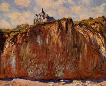 

14 Hand Painted Art Paintings by College Teachers - Church at Varengeville Claude Monet cliff landscape - Oil Painting on Canvas