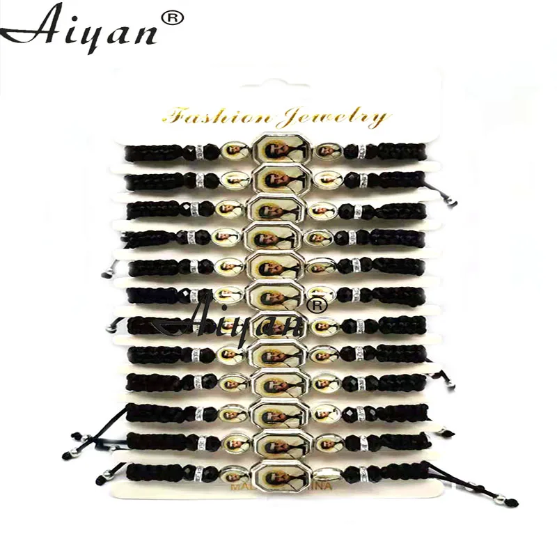 12Pieces Men And Women's Style Malverde And St Jude And The Virgin Mary Drop Oil Alloy Crystal Religion Hand Made Braid Bracelet 2