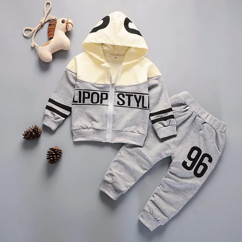 JG 96 Gray Весны для малыша; на каждый день для мальчиков и девочек, хлопковая куртка с капюшоном и штаны 2 шт./компл. Модный костюм для детей младенцев Костюмы тренировочный костюм для маленьких мальчиков - Цвет: JG 96 Gray