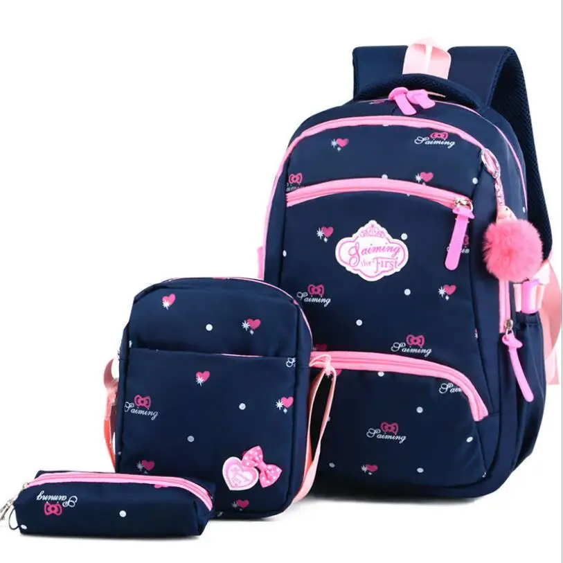 cheap 3pcs Printing School Bags For Girls Teenager Schoolbag Fashion School Backpacks For Children Kids Travel Bag Black Bagpack 2019