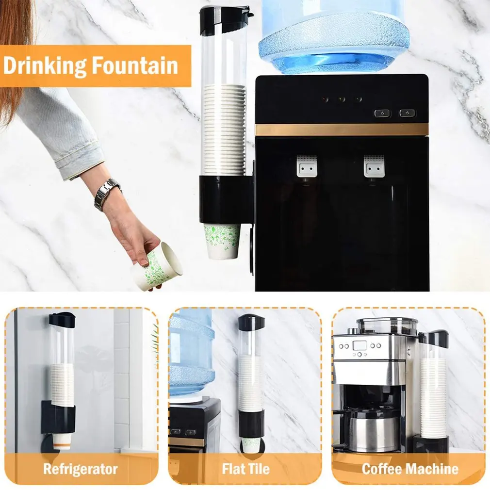 Disposable Paper Cups Dispenser Plastic Cup Holder for Water Dispenser Wall Mounted Automatic Cup Storage Rack Cups Container