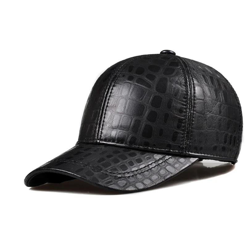 2022 New Genuine Leather Baseball Cap Men Black Cowhide Hat Snapback Male Adjustable Autumn