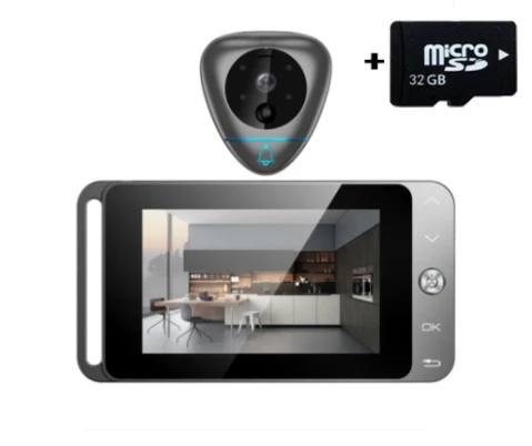Grey doorbell N 32GB Одежда высшего качества домашний охранный звонок 4 дюйма глазок HD ips Экран Поддержка Макс 32GB ж/t Функция обнаружения движения на - Цвет: Grey doorbell N 32GB