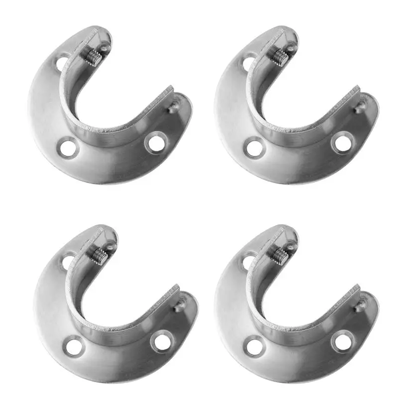 WINOMO-aço inoxidável Wardrobe Closet Rod Bracket, soquete em forma de U, tipo aberto, Cortina de chuveiro Rod Supporter, 4pcs