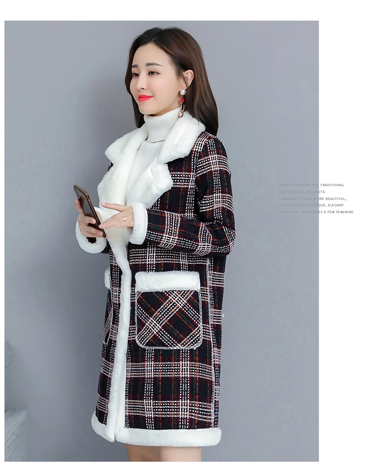 Новинка, теплая меховая женская куртка, плюс размер, шерстяное пальто, женское однотонное пальто с отворотом средней длины, корейское теплое зимнее элегантное шерстяное пальто, Casacos