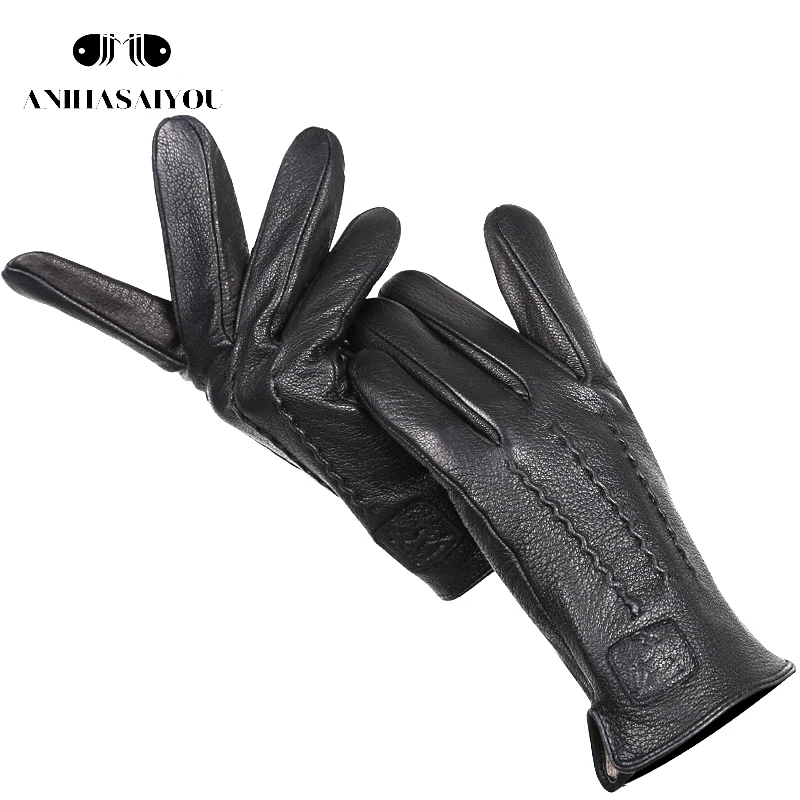 2021 Winter men's gloves,deer skin leather gloves men,soft warm wool