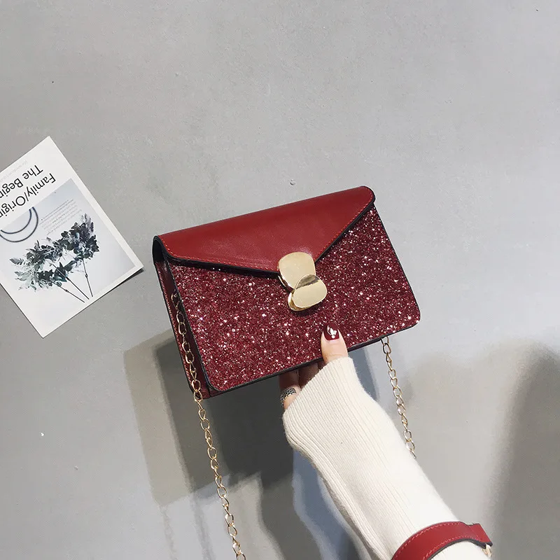 

Bag Women's 2019 New Arrival INS Fashion Korean Versatile Shoulder Oblique Sequin Chain Square Sling Bag