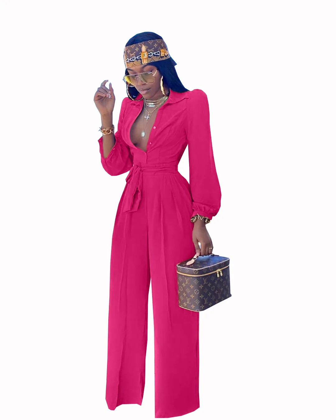 Echoine Women Jumpsuits Long Sleeve Button Up With Sashes Straight Office Ladies Streetwear Sexy Club One Piece Overall Rompers