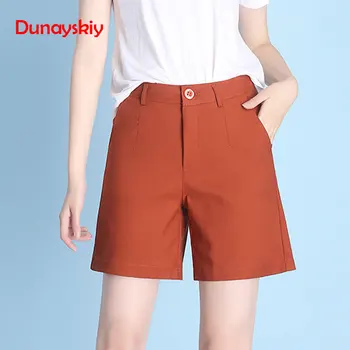 

Women 2XL 3XL 4XL Lady Female Casual Draped Summer Shorts Pockets Zipper Solid Red Brown Ladies Office Shorts Plus Size