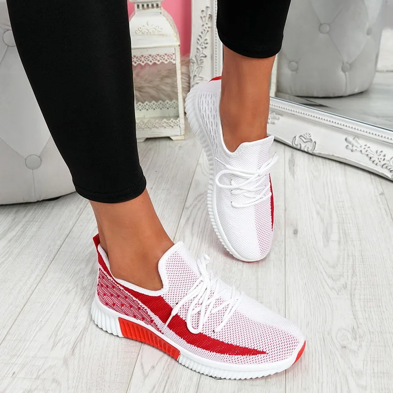 2020 Women's Vulcanized Female Lace Up Mesh Sneakers Shoes Round Toe Casual Walking Shoes Mesh Flat Anti slip Women Sneakers