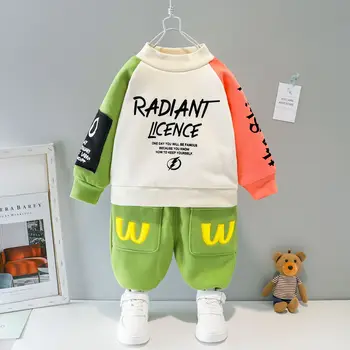 

ZWF339 New Spring Autumn Kids Cartoon Tshirt Girls Boys Sport Cotton Hooded Jacket Pants 2Pcs/sets Children Fashion Clothes Sets