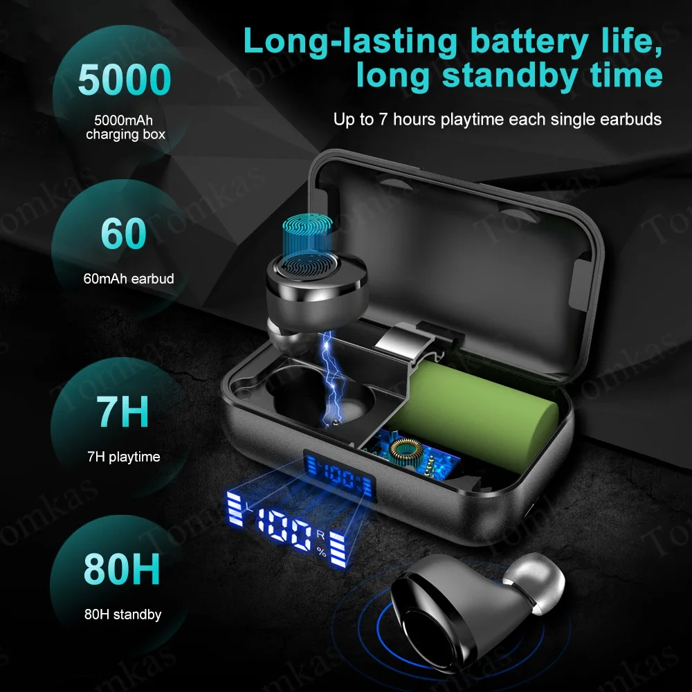 Беспроводные наушники TOMKAS Bluetooth 5000 мА/ч металлические водонепроницаемые