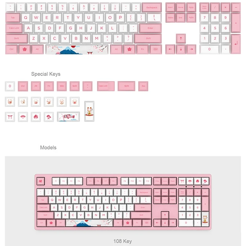 Gaming Keyboard Cap 108-Key 85% PBT Gaming Keyboard Keycap Set for Multiple Keyboard Configurations