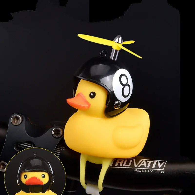 Flash Deal 1PC Cartoon Silica Little Duck Shape Bicycle Bells Shining Mountain Bike Handlebar Duck Bell Yellow Rotary Paddle Helmet Light 1