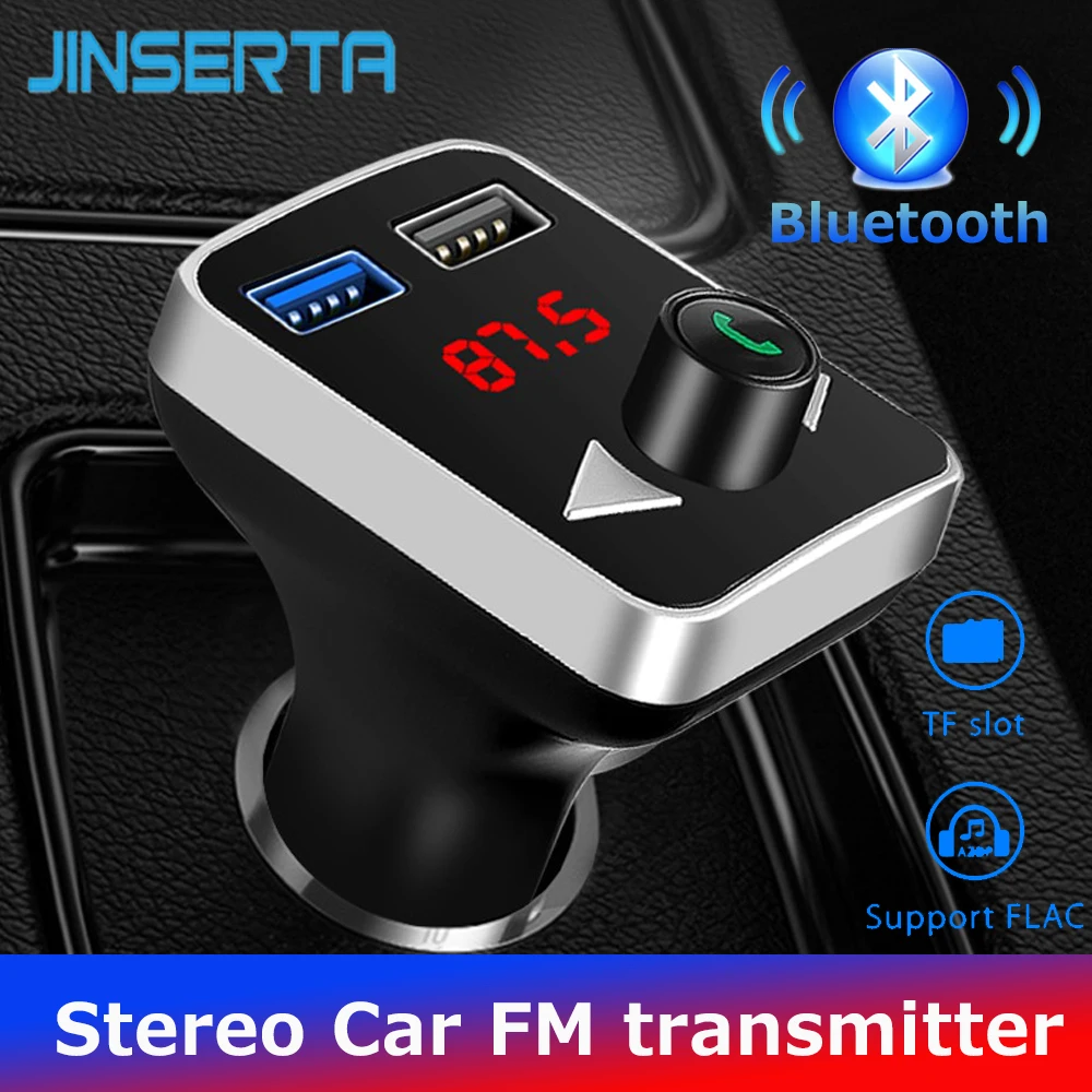 JINSERTA Bluetooth fm-передатчик беспроводной автомобильный комплект громкой связи стерео Mp3 плеер Поддержка TF карта U диск FLAC двойной USB Автомобильное зарядное устройство