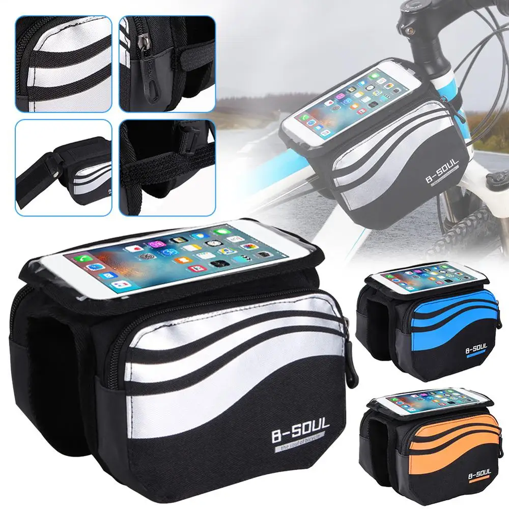 

Bike Frame Bag Touch Screen Phone Holder(5.7") Waterproof Storage Bag Front Triangle Bag with Zip Closure Bike Accessories