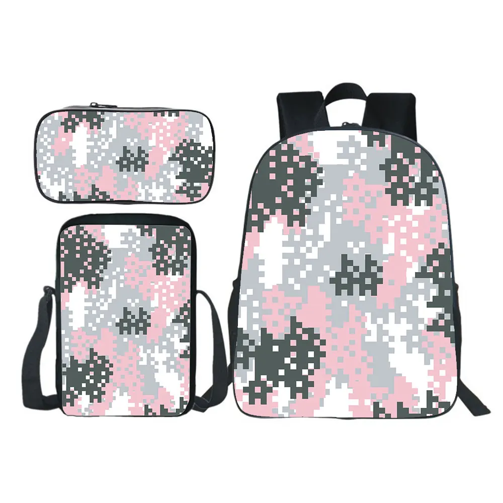 Camouflage Backpack 3pcs Set (backpack+shouder Bag+pen Bag) Boys Girls School Bag Teens Bookbag Kids Rucksack Gift